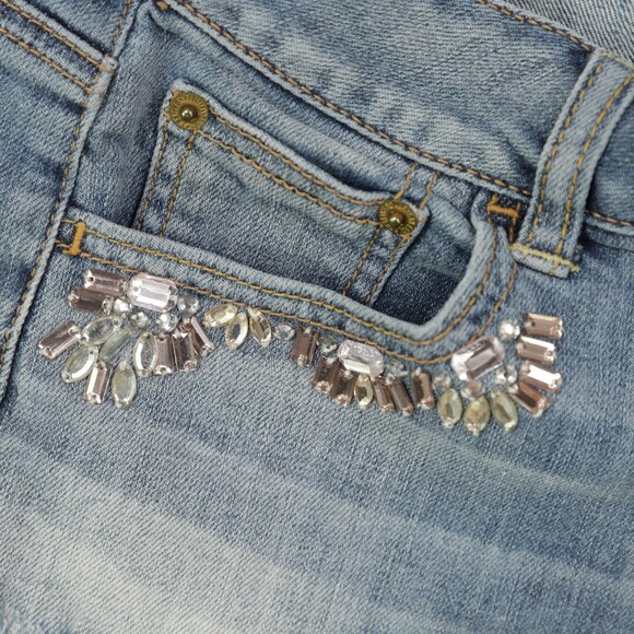 American Eagle Outfitters Frayed cut off sequin denim shorts size 2 - Picture 4 of 10